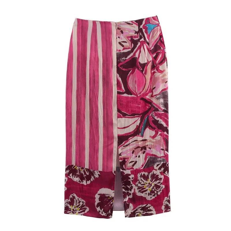 Print Satin Long Skirts for Women High Waist Midi Summer Straight Women's Cylinder Vintage Woman Skirt dongdumaoyi