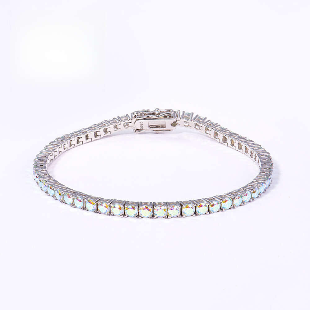 Custom Women Sier Moissanite Dia Hiphop Jewelry 3mm AB Color Iced Out Mossanite Stones Tennis Hand Chain Bracelet Men