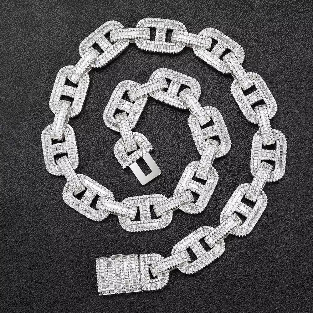 NUOYA Luxury Hip Hop Jewelry 15MM Iced Out Diamond Cuban Chain Necklace Silver Plated Cuban with Flip Clasp for Men Women