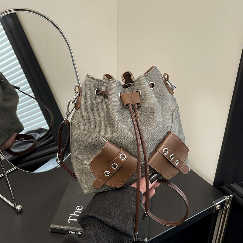Personalized Simple Crossbody Bucket for Women 2025 Autumn New Korean Style Bowknot Fashion Designer Bags Drawstring Patchwork Shoulder Bag