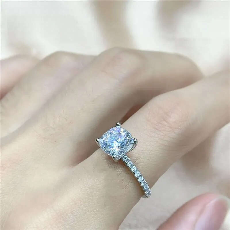 Cluster Rings Inbeaut Arrival Sier 3 Ct Excellent Cut D ColorPass Dia Test Cushion Moissanite Wedding Ring Women Fine Jewelry