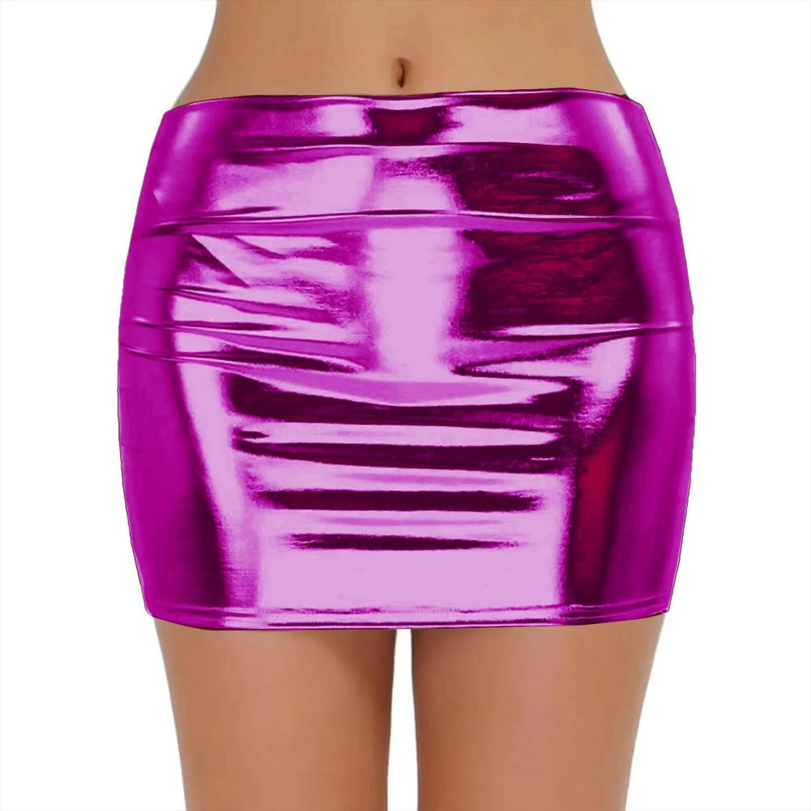 Sexy PU Leather Short Skirts for Women Club Prom Performance Solid High Waist Mini Skirt Gold Red Shine Bright Fladas Mujer XXL dongdumaoyi