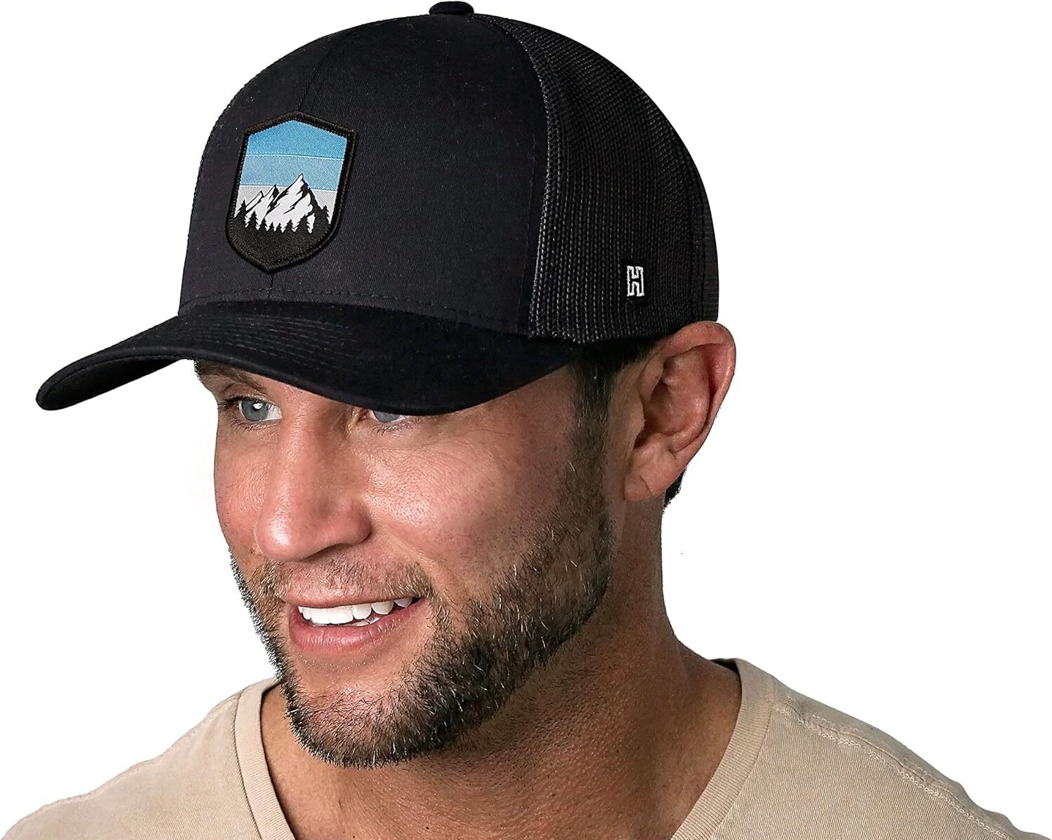 Camping Trucker Hat, Mountain Mesh Outdoor for Men & Women, Adjustable Snapback Baseball Cap, Golf Hat