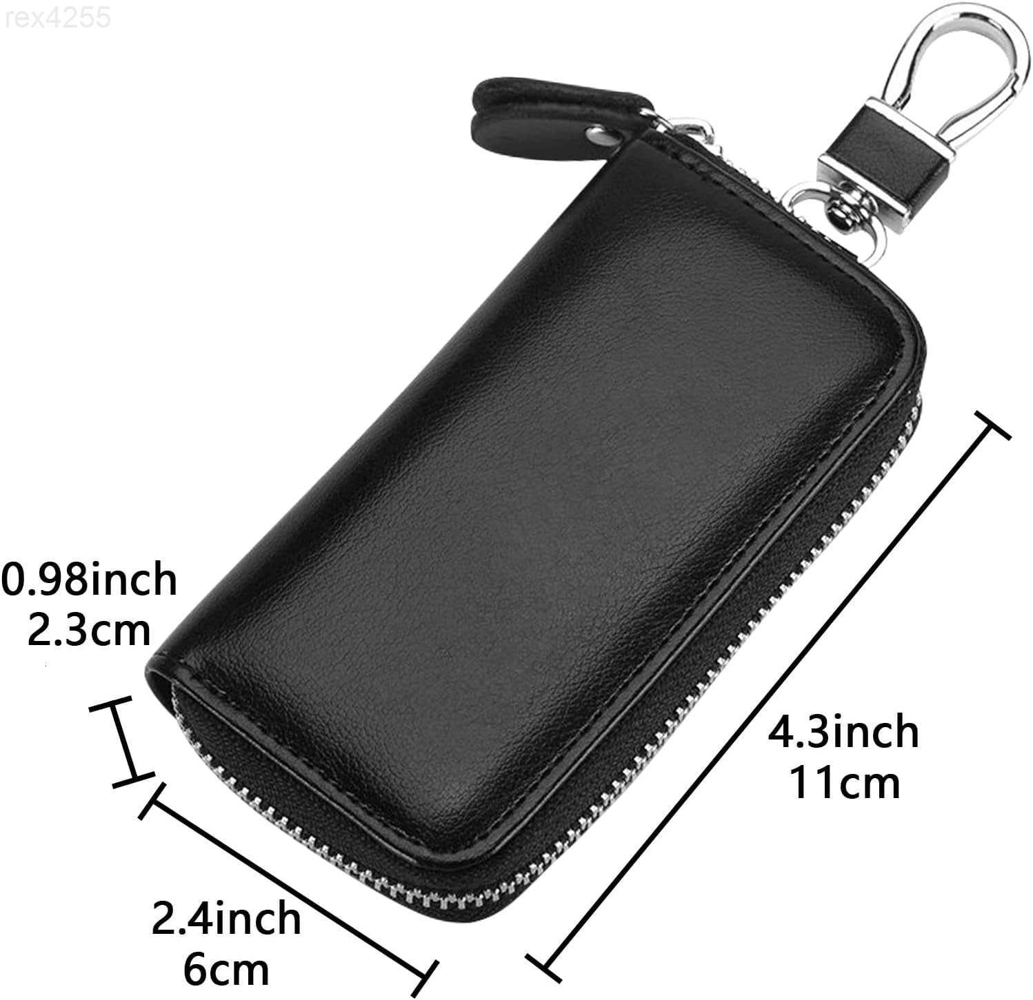 Leather Car Key Case Holder Black Keychain Case Bag Universal Car Key Fob Bags for Men Women Auto Key Chain Protector Cover Key Ring Zipper Bag with 6