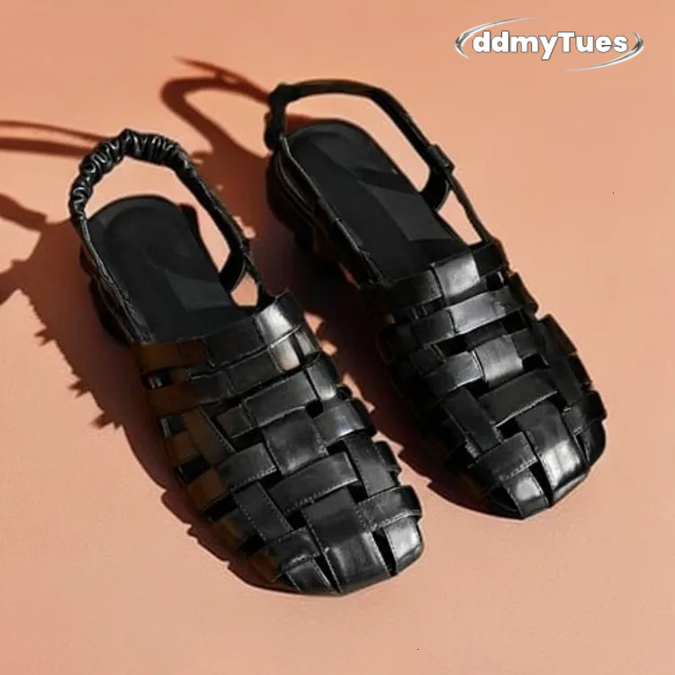 2025 New Designer Sandals For Spring And Summer Outdoor Beach Square-toed Chunk-heeled Sandals, Low-heeled Cowhide Fashionable Women's Shoes 5-13