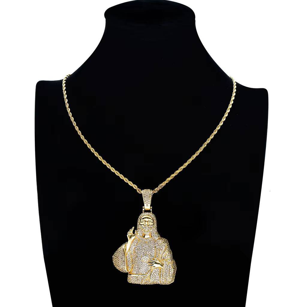 BES Hip Hop Jewelry Punk Vintage Religious Pendant Necklace Brass Gold Plated Cubic Zirconia Necklace Mens Jesus Christ Pendants