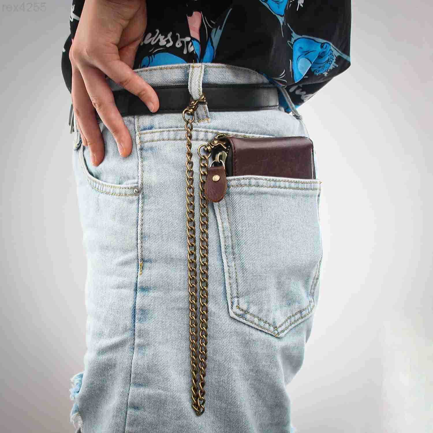 Real Leather RFID Blocking Bifold Wallets for Men Double Zipper Coin Pocket Purse with AntiTheft ChainW250911