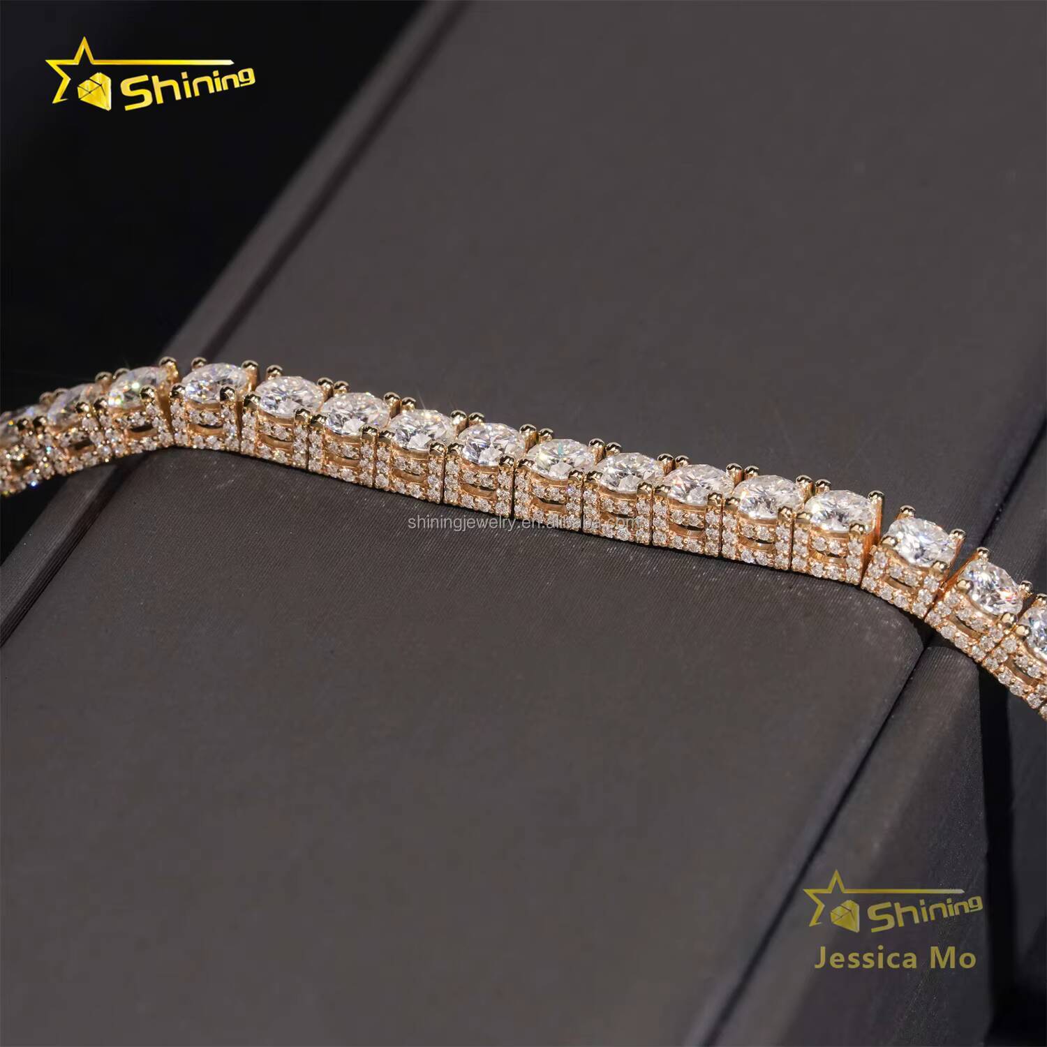 Custom Made Luxury 4mm 10k Solid Gold Jewelry VVS1 Moissanite Diamond Iced Out Fully Claw Setting Cluster Tennis Bracelet