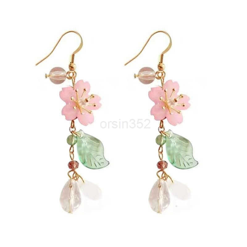 Flower Dangle Earrings for Women Cute Leaf Sakura Leaf Earrings Asymmetric Charm Flower Leaf Petal Earrings Dainty Cherry Blossom Spring Earring Weddi