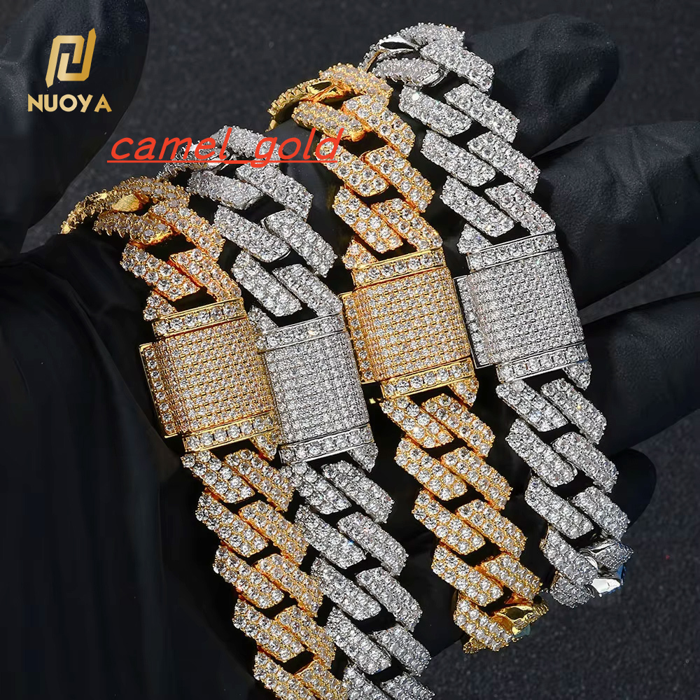 NUOYA 14mm 18K Gold Plated Iced Out Cuban Link Chain Necklace for Men Hip Hop Jewelry Customizable Diamond Cuban Chains