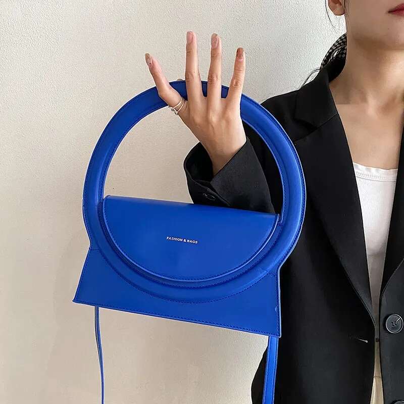 Top Brand Handbags For Women 2024 Fashion Big Round Handle Design Clutch Pu Leather Lady Crossbody Shuolder Bag