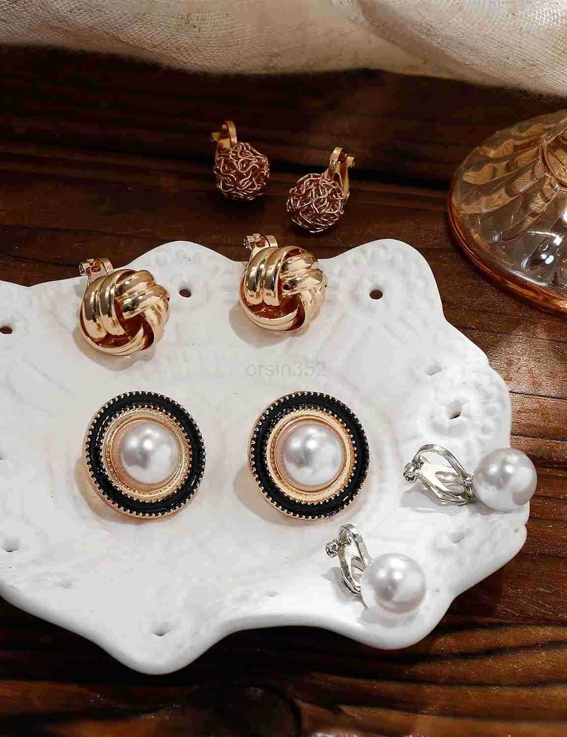 10 Pairs Clip Earrings for Women Clip On Earrings for Non Pierced CZ Flower Simulated Freshwater Pearl Twist Knot Clip Earrings Sets Gold Silver ToneW