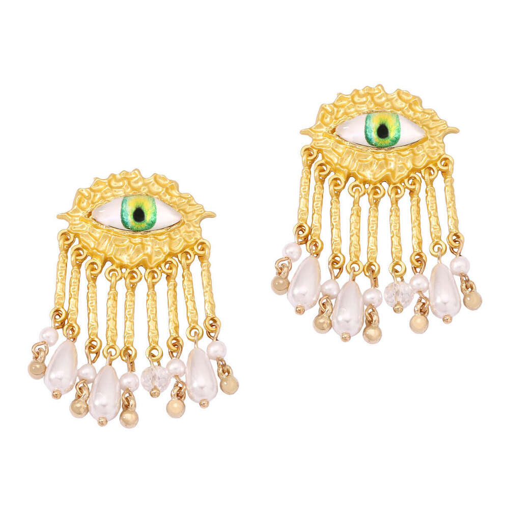 Vintage Style Creative Pendant Pearl Tassel Texture Eye Design Women's Elegant Earrings