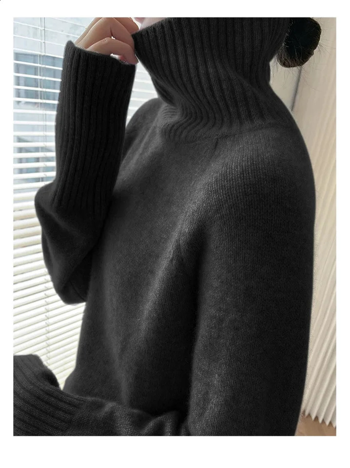 Womens Turtleneck Cashmere Sweater Loose Thickened Pullover Korean Style Lazy Wind Heavy for Autumn Winter 250911