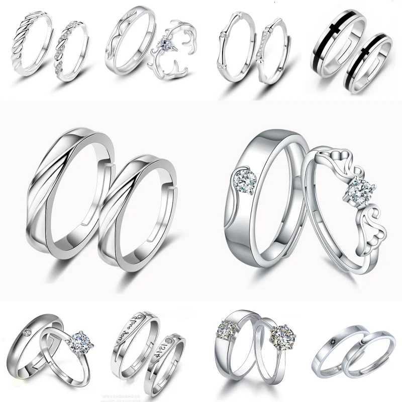 Highquality Couple Wedding Ring for Woman Men 2Pcs Love Heart Zircon Adjustable Rings Fashion Stainless Steel Engaged Jewelry W250911