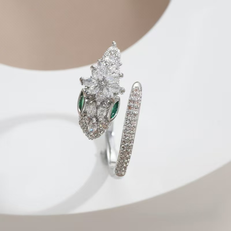Crown zircon snake shaped open ring, spirit snake index finger ring, minimalist tail ring