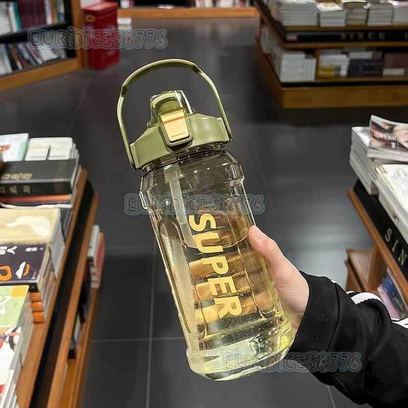 Large Capacity Sports Water Bottle 2l Trendy Style Straw Cup with Scale Portable Simple Leakproof Durable Water Cup H250911