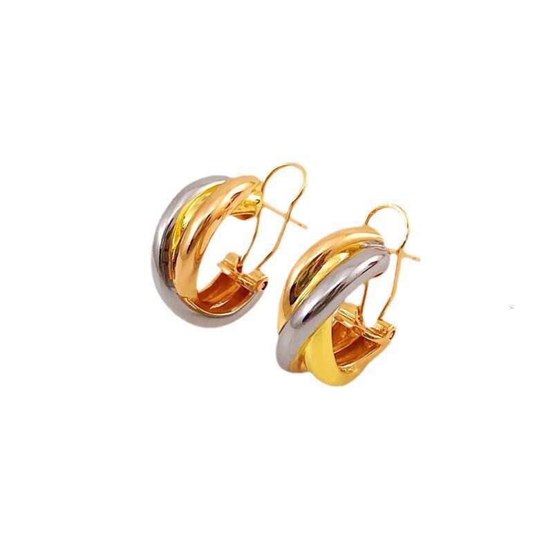Kaga Three-Hoop Three-Color Braided Sier Gold Rose for Women Light Internet Celebrity Design Smooth Earrings