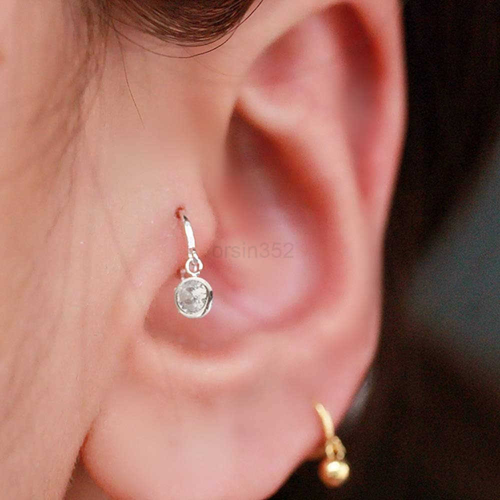 Hoop Earrings for Women Girls 925 Sterling Silver Charms Minimalist Tiny Round Cubic Zirconia Drop Dangling Cartilage Helix Tragus Diamond SolicateW25
