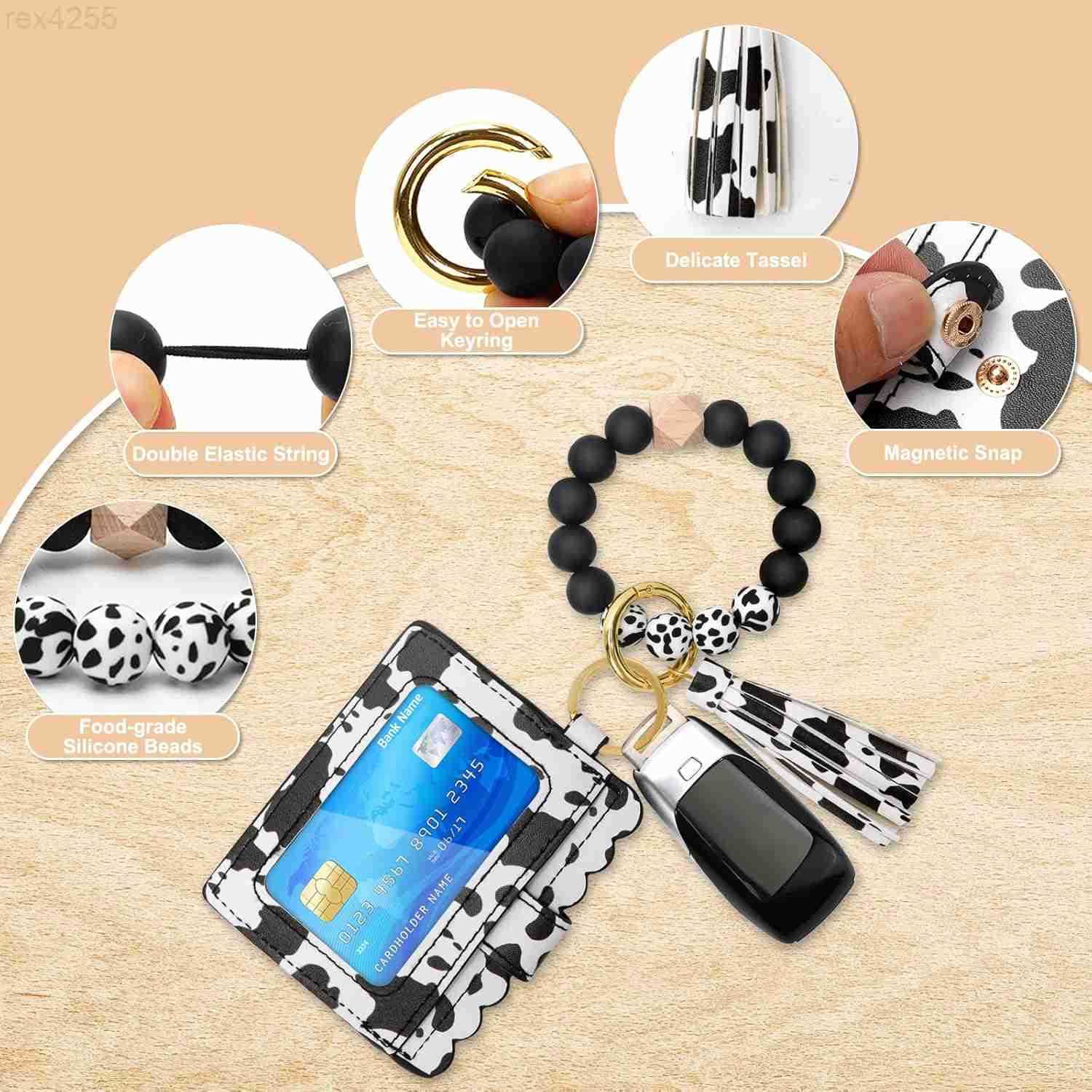 Keychain for Women Silicone Key Ring Bracelet Wristlet Wallet Bracelet Keychain Card Holder KeyringW250911