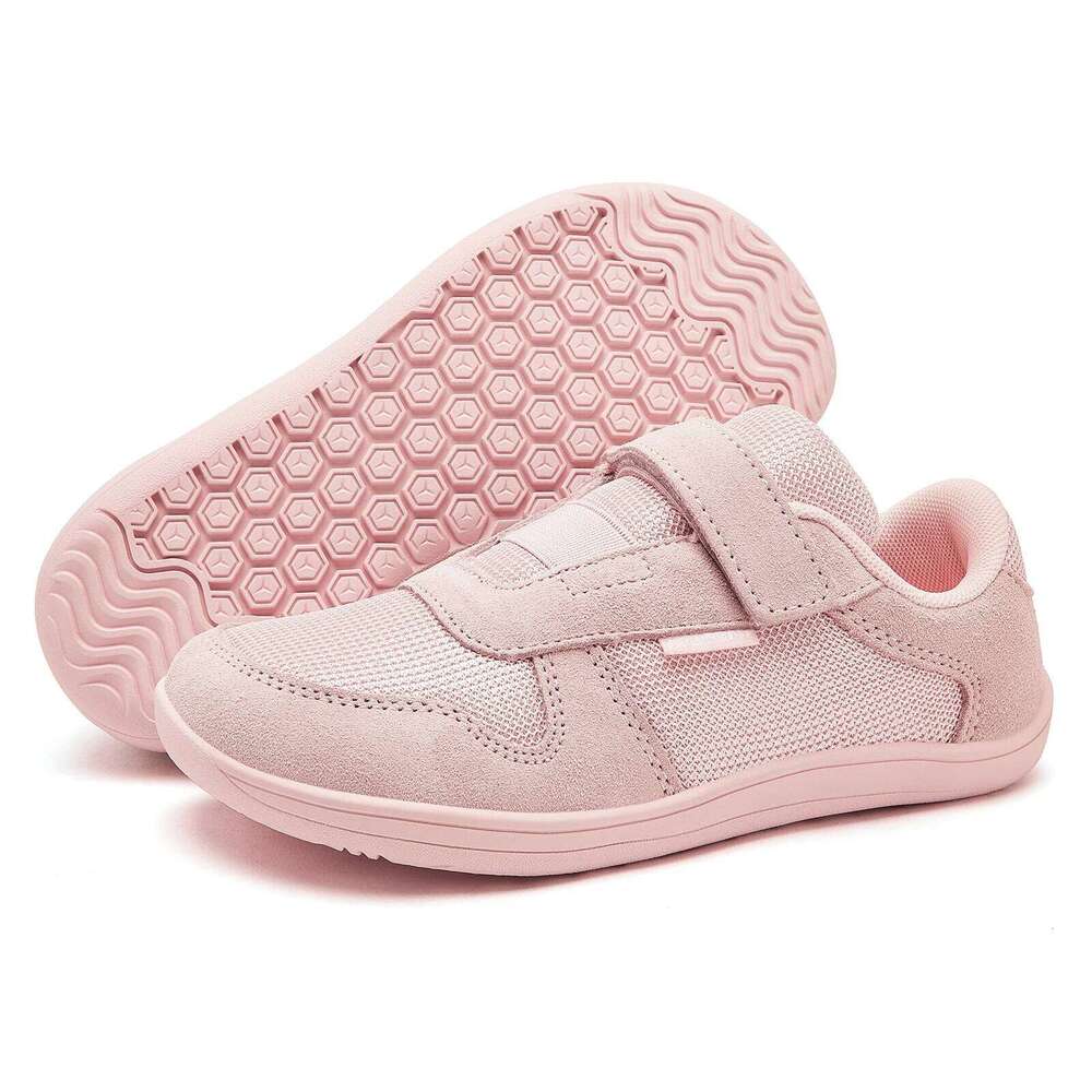 HOBIBEAR Kids Wide Toe Barefoot Little/Big/Kid Hook Loop Minimalist Sneakers Artificial Leather Mesh Lightweight Shoes