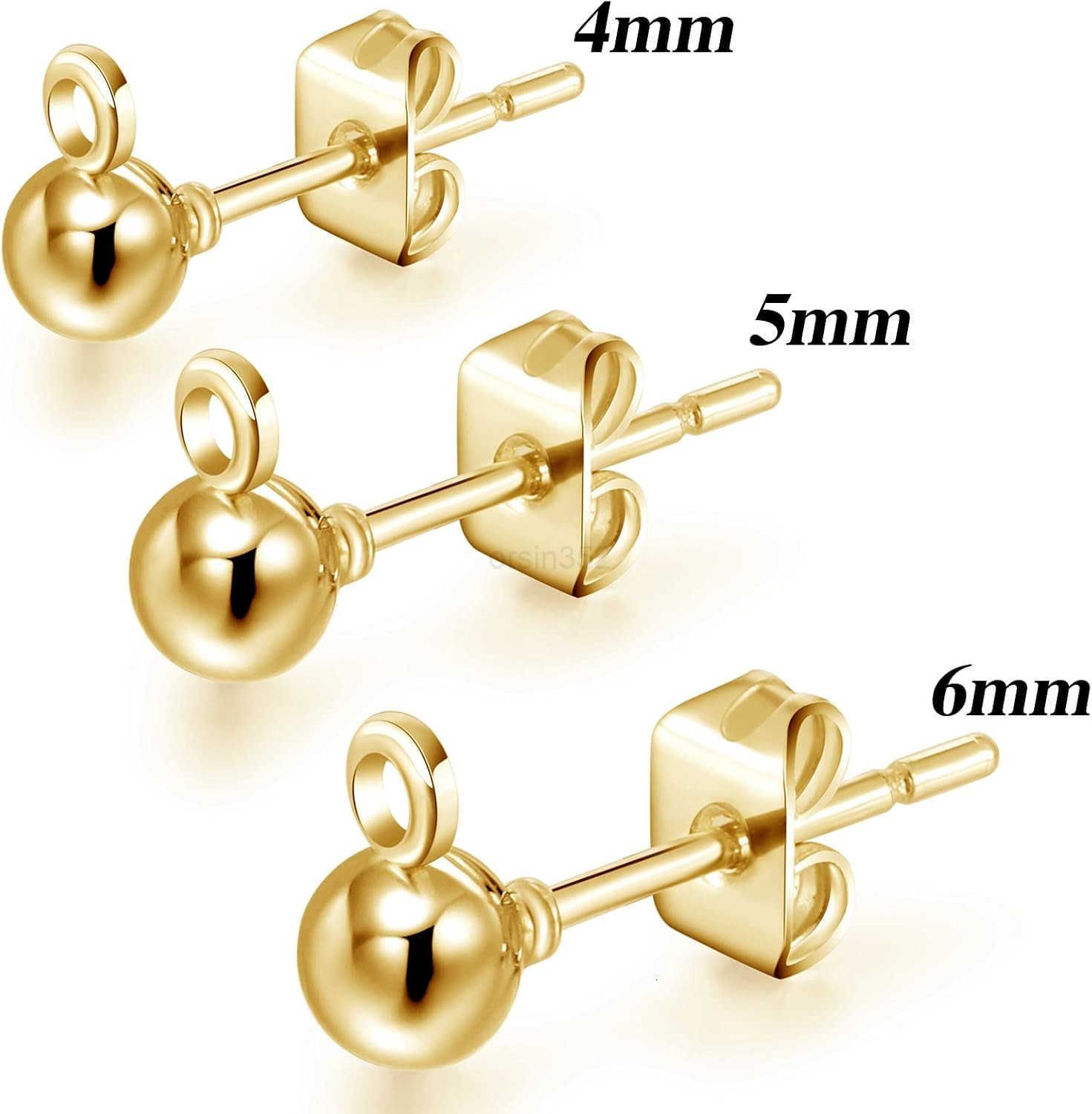 180 Pieces Ball Post Earring Stud with 200 Pieces Butterfly Back Earrings with Loop for DIY Jewelry Making Findings 4 mm 5 mm 6 mmSilver GoldW250911