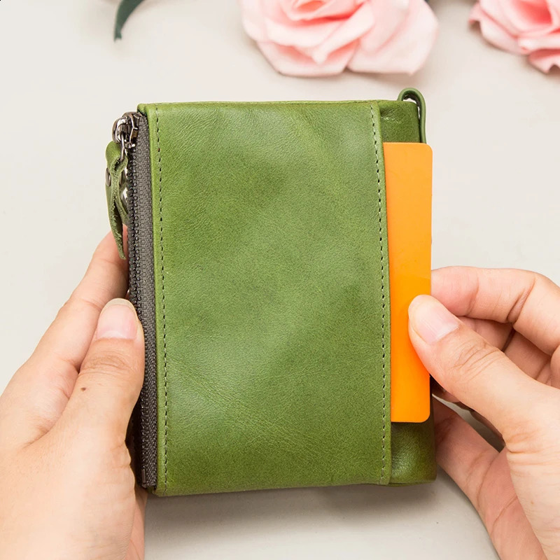 Contacts Womens Leather Wallet Small Bifold Compact Credit Card Case Purse for Ladies with Zipper Pocket Genuine Leather Wallet250906