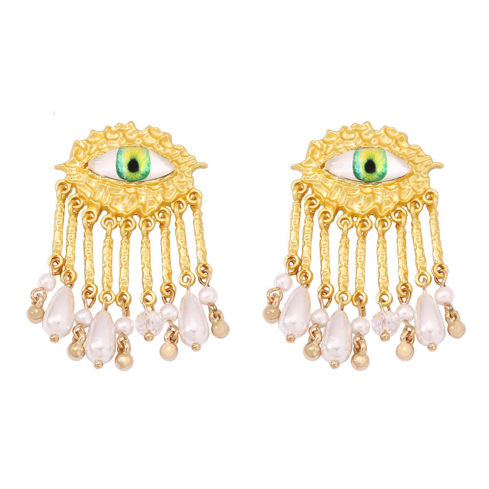 Vintage Style Creative Pendant Pearl Tassel Texture Eye Design Women's Elegant Earrings