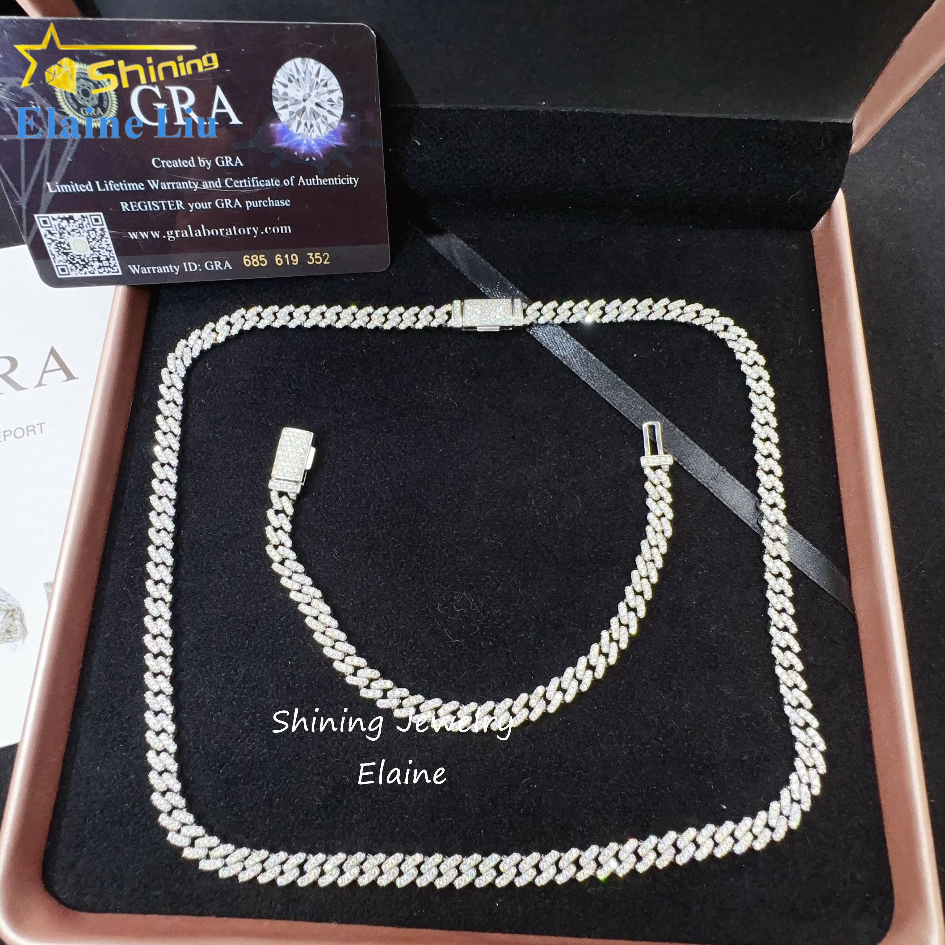 Luxury Fine Jewelry 925 Sterling Silver Vvs Moissanite Custom Hip Hop Cuban Link Chain Moissanite