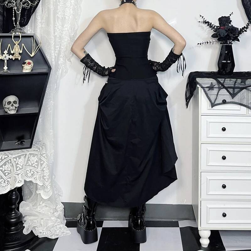 Goth Streetwear Gothic Skirt Women Haruku Emo Alternative Grunge High Waist Bandage A-line Skirts Y2k E-girl Indie Clothes dongdumaoyi