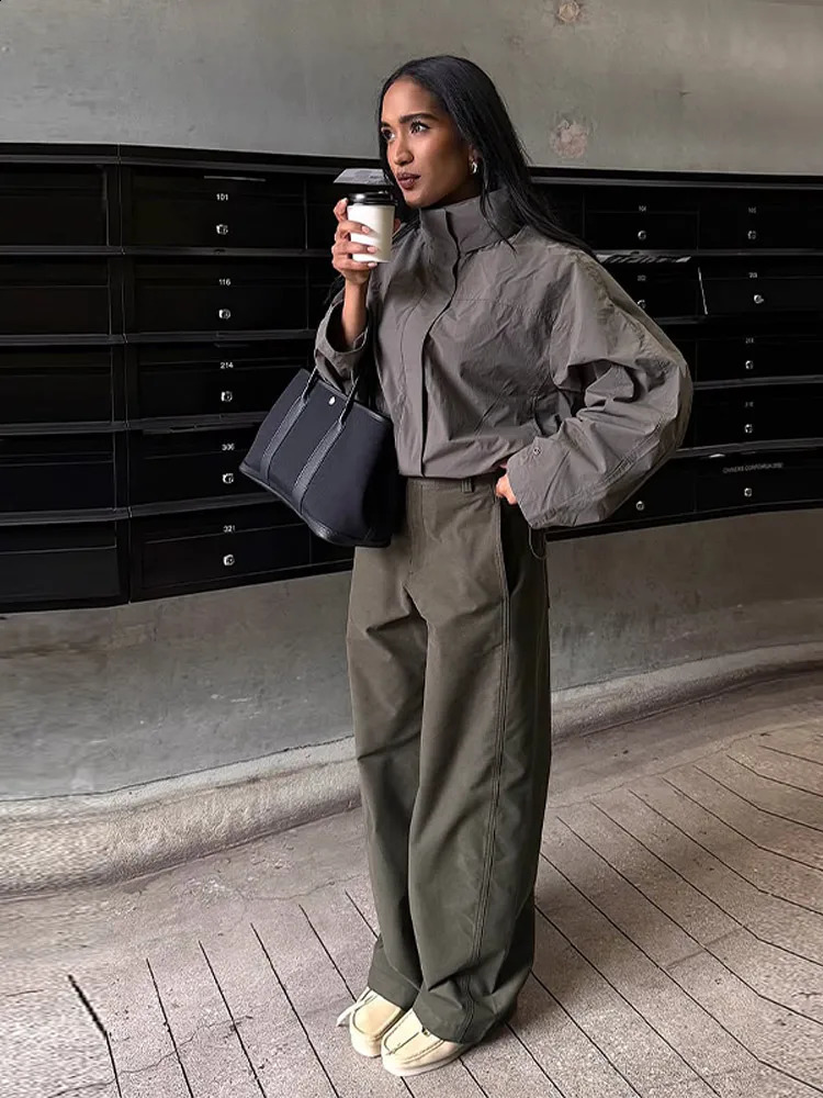 Fashion Stand Collar Womens Jacket Long Sleeve Drawstring WaistClosed Lady Jackets Autumn Winter Casual Female Streetwear 250911