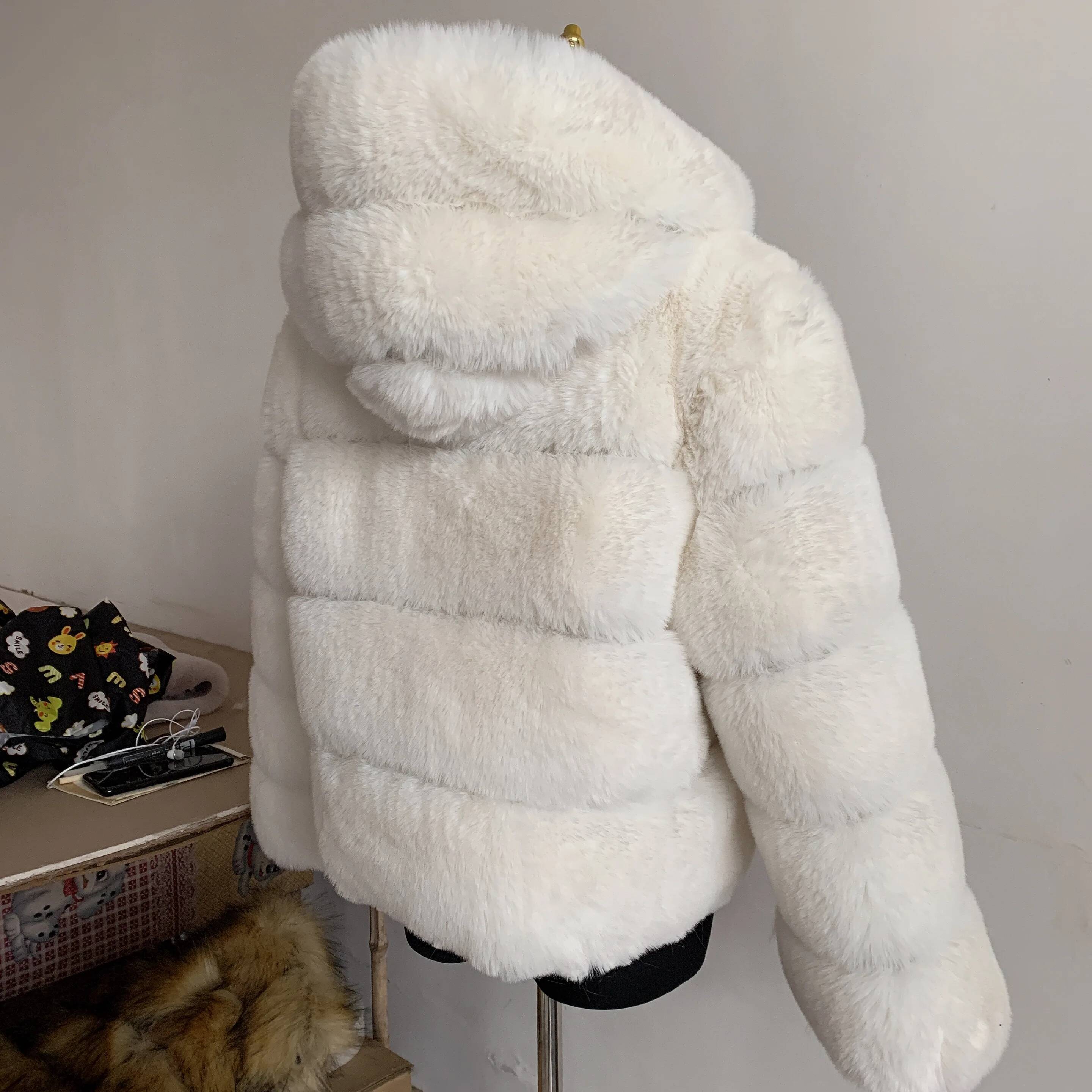 2022 Winter Warm Fake fox hooded Thick Faux Fur Hooded Jacket women's winter faux fur coat High Quality