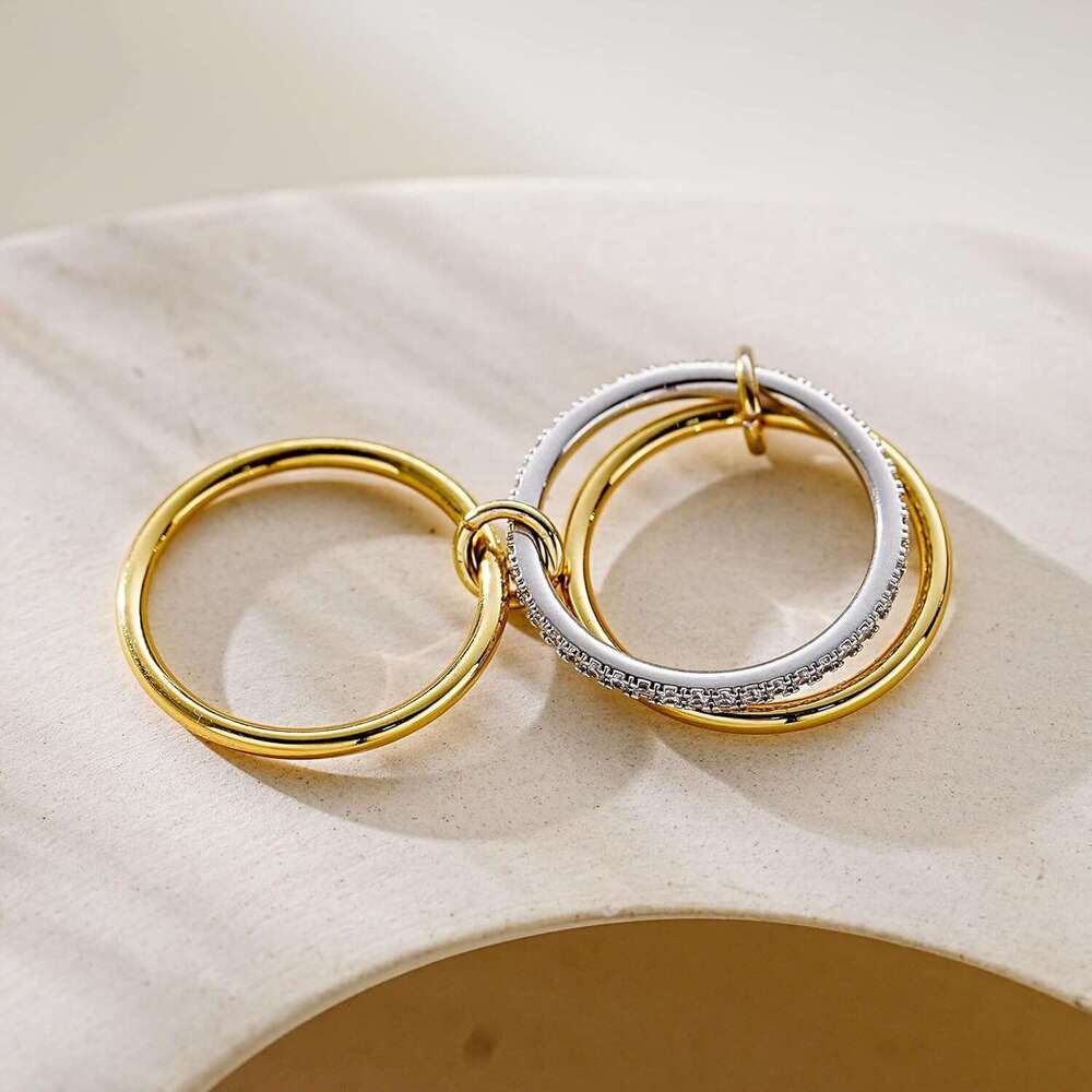 14K Plated Stackable Rings,3 CZ Cubic Zirconia Ring Set,Sier & Gold Stacking Rings, Multi-Link Connected,Statement Interlocking Band for Women, Hypoal