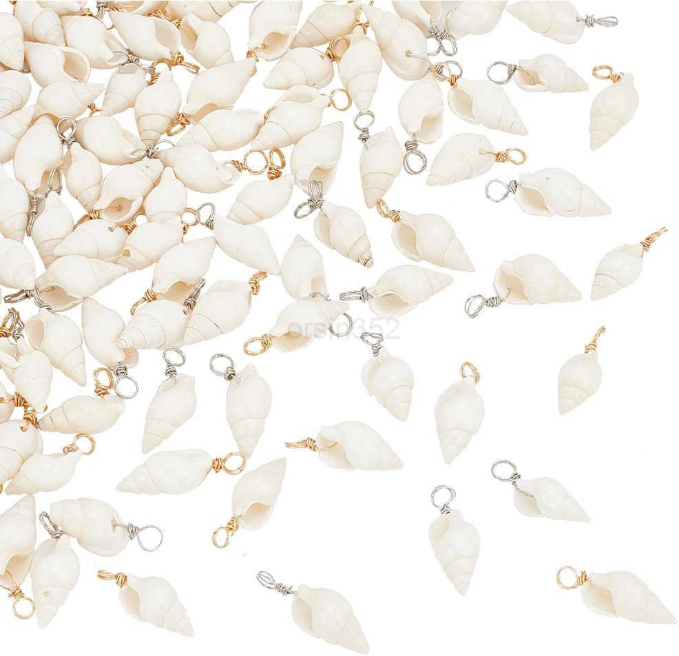 PandaHall Shell Pendants Spiral Seashells Craft Charms Cowrie Sea Shells Pendant Natural Shell Charms Conch Shells with Loop BailW250911