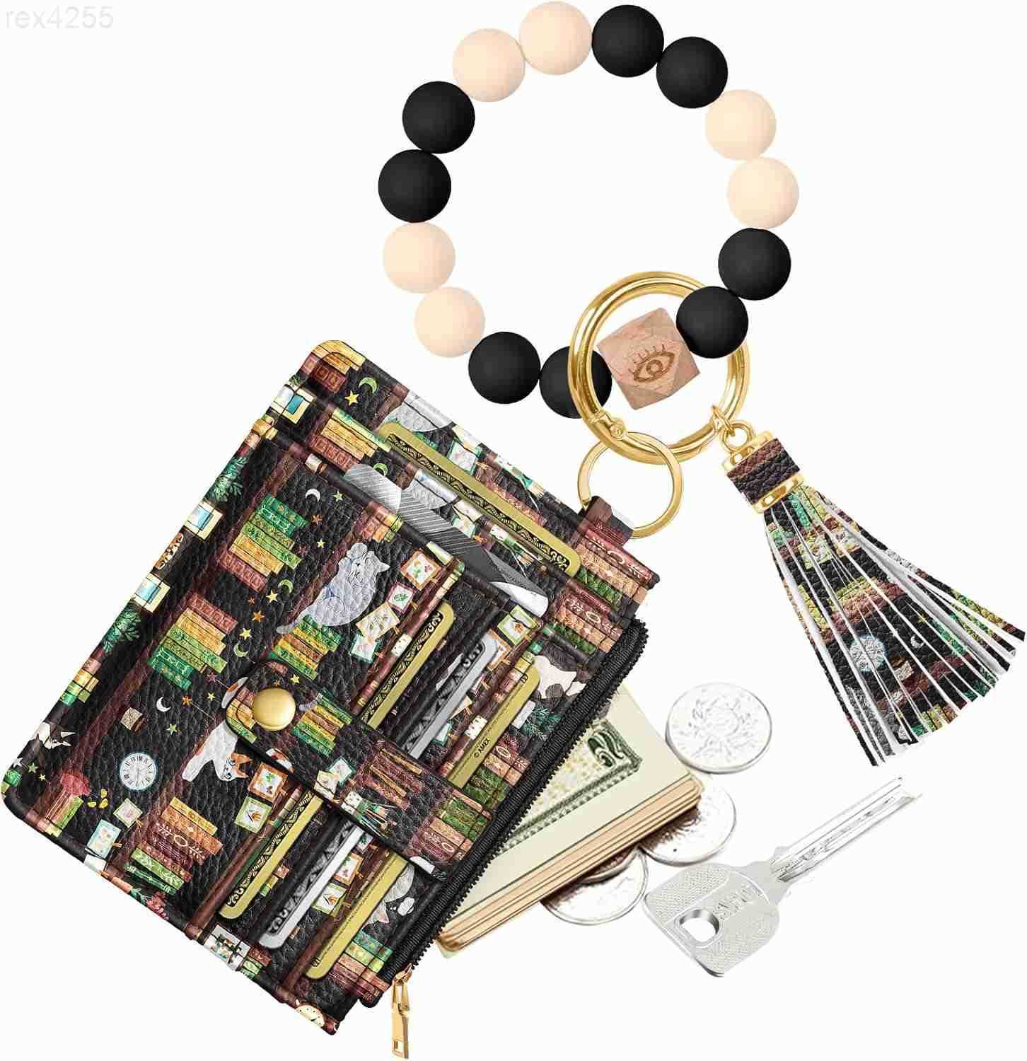 Wallet Keychain Wristlet for Women Credit Card Holder Wallets Key Chain Ring Cute Design Slim Small RFID Coin Pocket Purse for Ladies Teen Girls Fashi