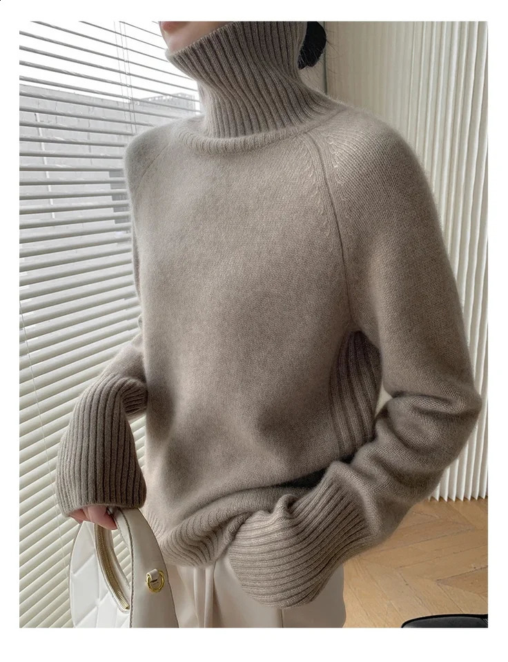 Womens Turtleneck Cashmere Sweater Loose Thickened Pullover Korean Style Lazy Wind Heavy for Autumn Winter 250911