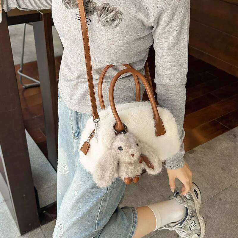 Fashionable Plush Crossbody for Daily Commuting Versatile Single Shoulder Korean Version Cute Handle Bag
