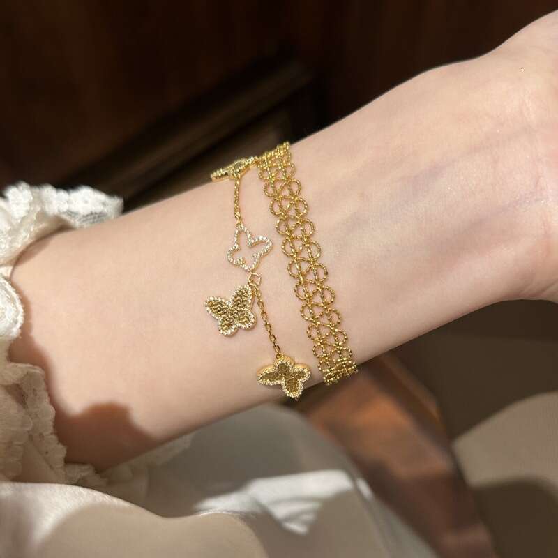 Light New Chinese Style Crushed Ice Butterfly Bracelet Hollow High-End Exquisite Design Sense Layered Wear Jewelry