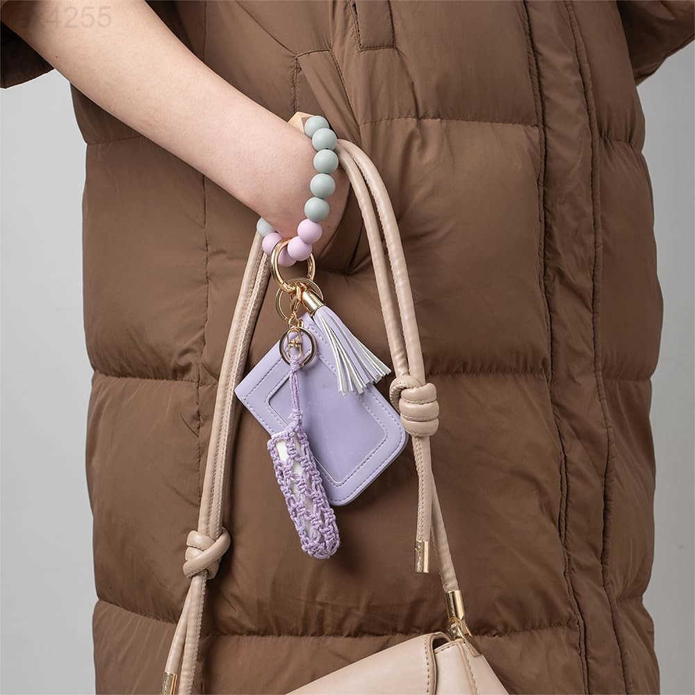 wallet Keychain for Women Lipstick Chapstick Keychain Beaded Bracelet Key Ring Women Coin PocketW250911