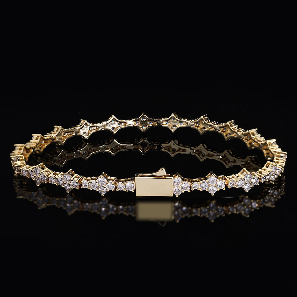 Hip Hop Tennis Chain Necklace Bracelet 5A Zircon Real Gold Plated Spring Clasp Clavicle Chain Jewelry