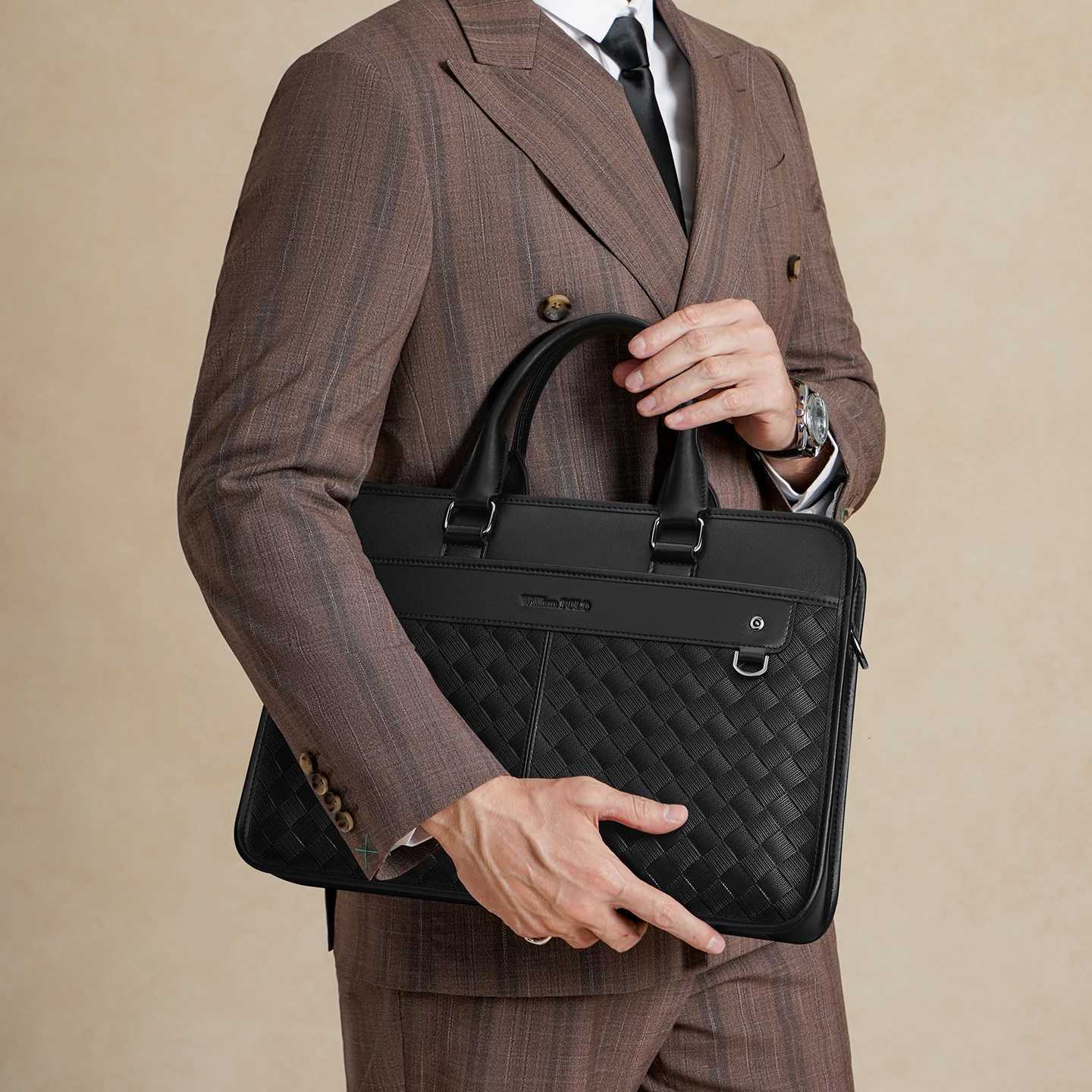 Mens leather briefcase fashionable business backpack personalized laptop bag Z250906