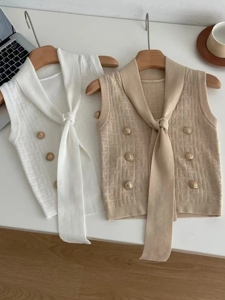 Sexy Sleeveless V Neck Woman Tops Fashion Solid Knitted Sweater Vests Women Elegant Office Lady Slim Fit Clothes with Buttons 250911