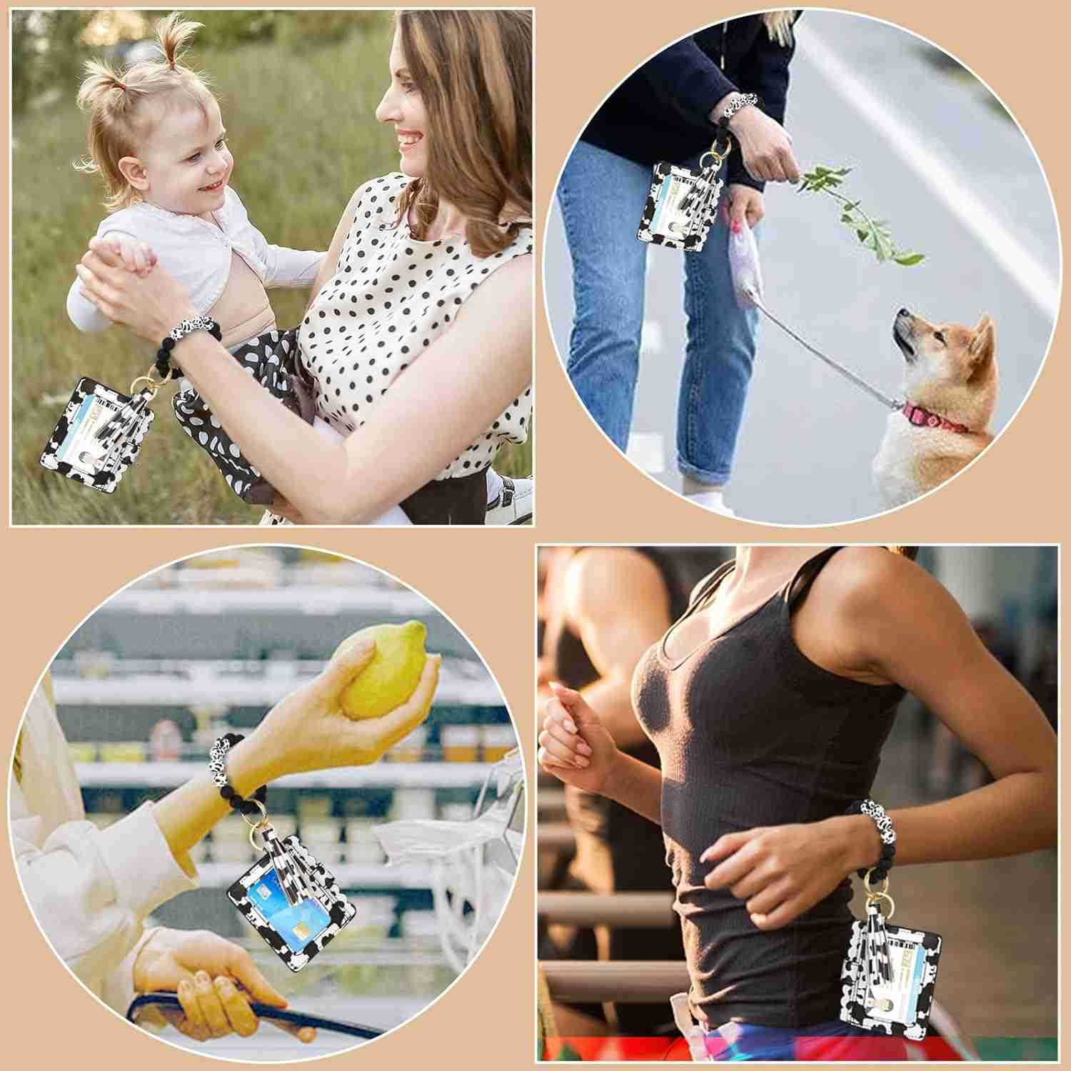Keychain for Women Silicone Key Ring Bracelet Wristlet Wallet Bracelet Keychain Card Holder KeyringW250911