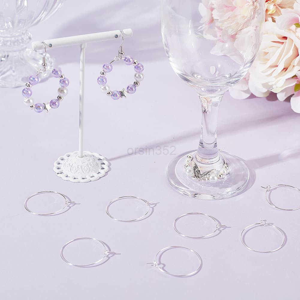 1 Box 100Pcs Hoop Earring Findings 18K Gold Plated 316 Stainless Steel 20mm Wine Glass Charms Rings with 07mm Pin DIY Earring Beading for Hoop Earring
