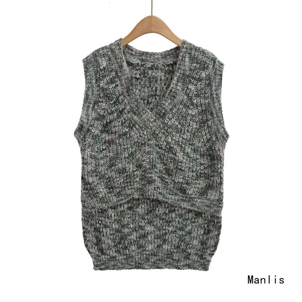 DHEssentials 2025 INS Women's Summer New Small Fragrance Style Two-tone Yarn Knitted V-neck Vest