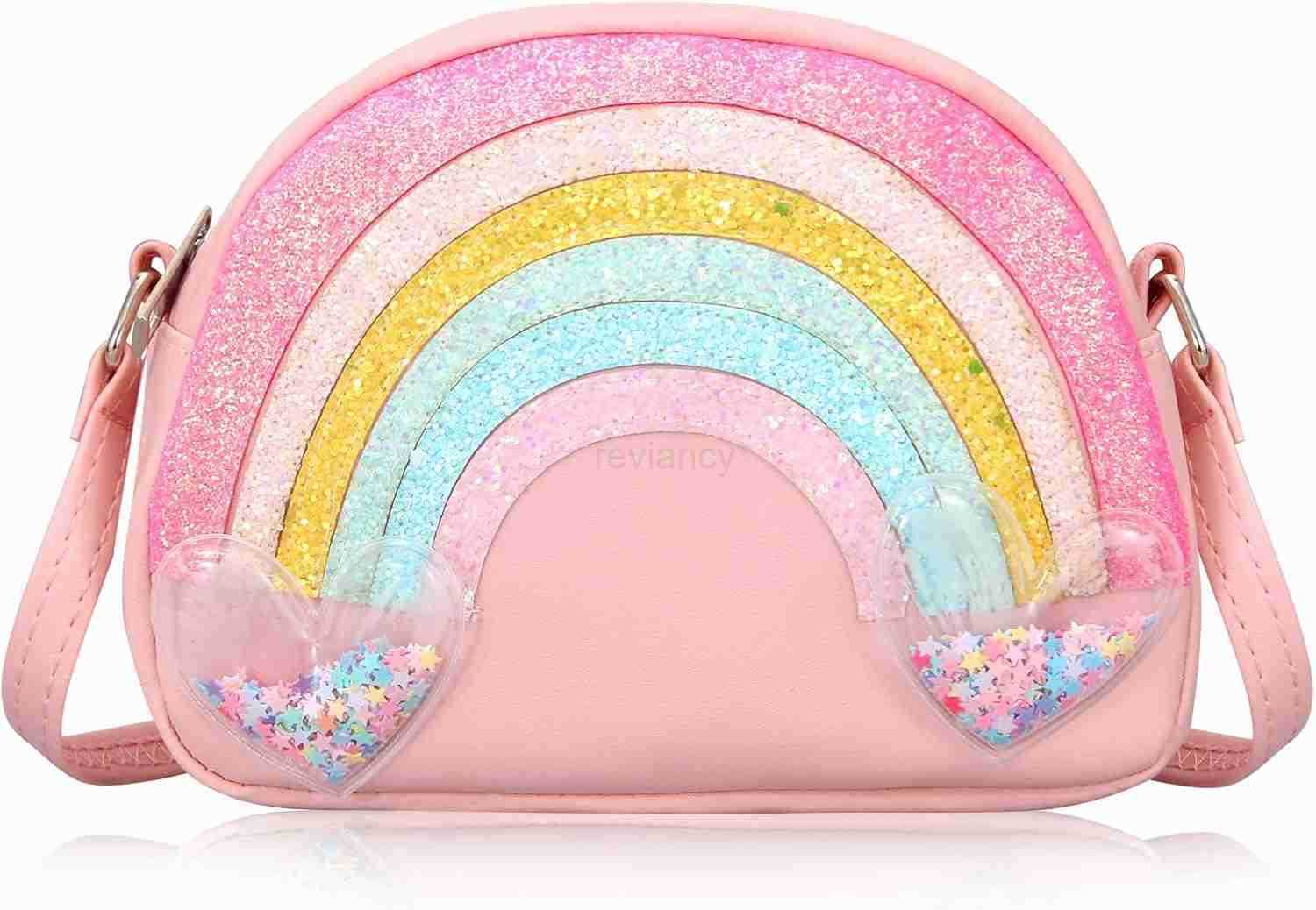 Cute Girls Crossbody Bag Rainbow Crossbody Bag for Little Girls Toddler Kids Small Wallet Crossbody Purse Shoulder Bags Handbag Cross Body Bag PurpleW