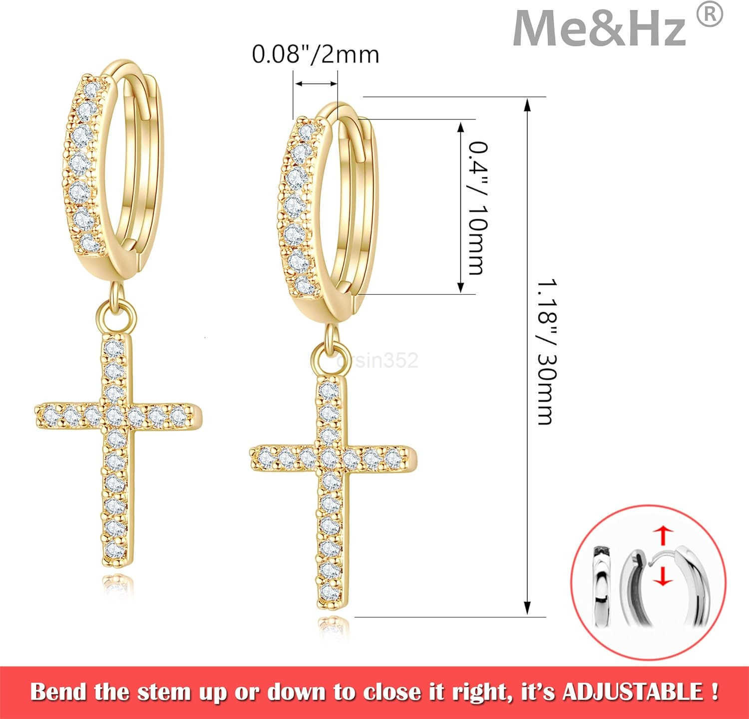 14K Gold Plated Drop Dangle Cross Hoop Earrings Trendy Gold Cross Earrings for Women Small CZ Huggie Hoops Dangling Diamond Cross Earrings for Men Hyp