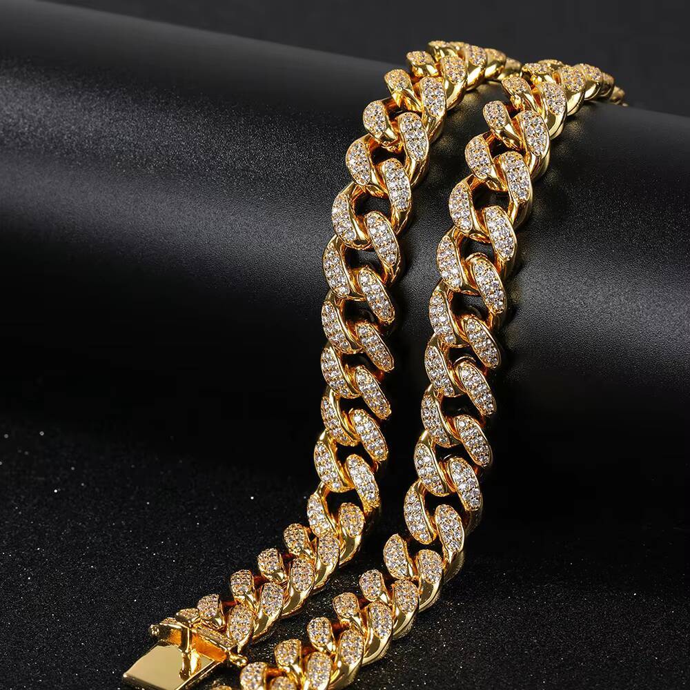 NUOYA Hip Hop Jewelry 12mm Diamond Cuban Chain Necklace for Women 18K Gold Plated Iced Out Cuban Link Chain Necklace for Women