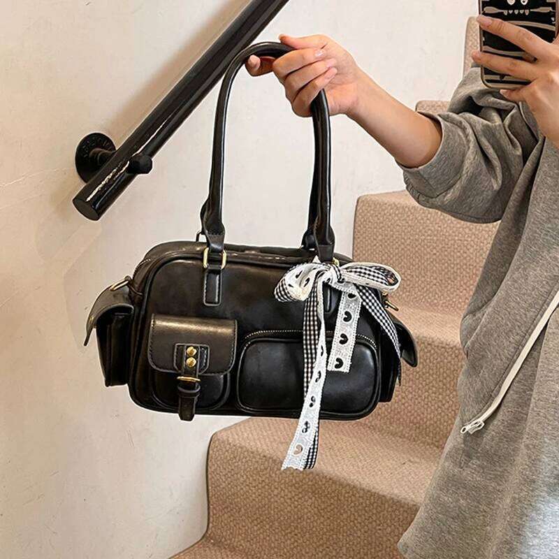 Simple Retro Square Fashionable Bow-Decorated Shoulder Versatile Popular Commuter New Style Exquisite Boston Bags