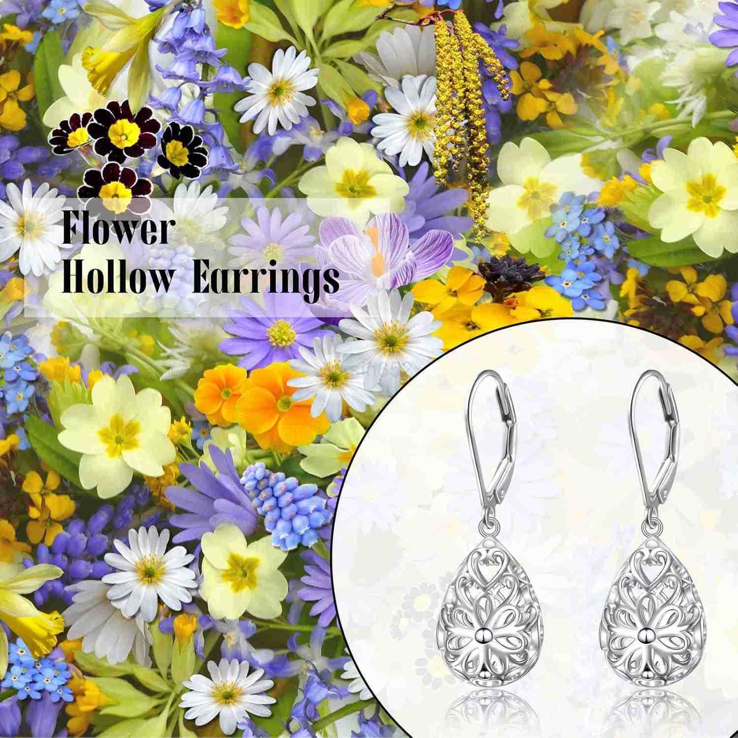 925 Sterling Silver Filigree Dangle Drop Earrings DaisyLotusRose FlowerMoonstone Leverback Teardrop Earrings for Women Infinity Celtic Knot Daisy Lotu